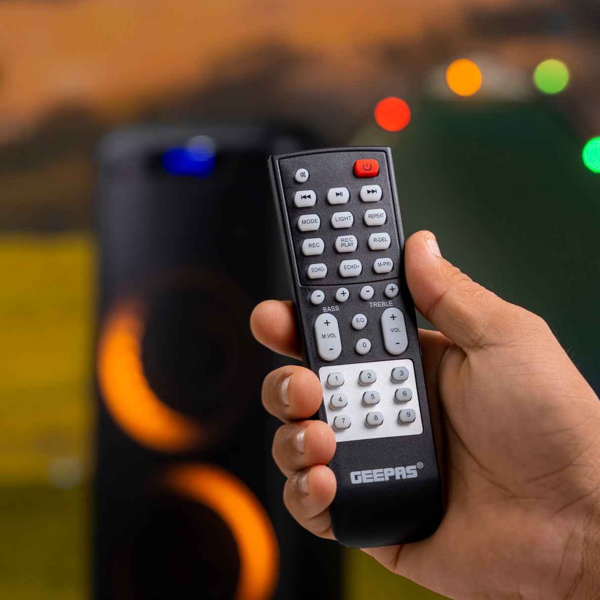 Geepas GMS11168 Rechargeable Professional Speaker | 40000W PMPO| Bluetooth & TWS| Dual Mic Input| LED Lights| USB/TF/FM/AUX| 7.4V/3600mAh Battery| 2 Years Warranty