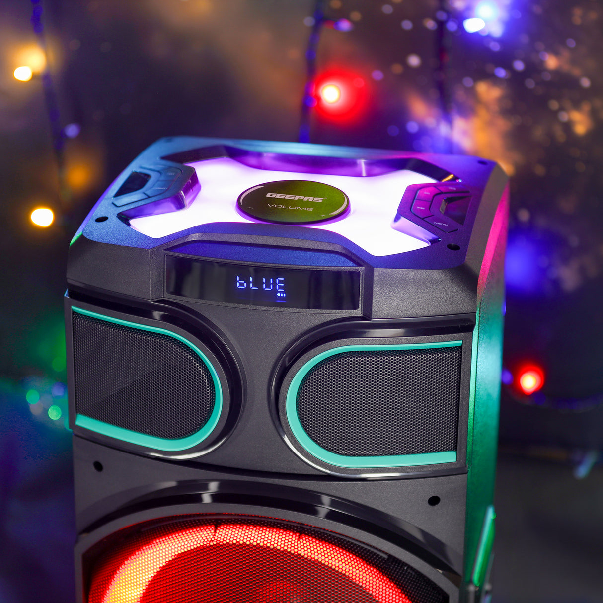 Rechargeable Professional Speaker, LED Lights, GMS11170 | USB/ FM/ TF Card, Bluetooth/ TWS | 12V/7A Lead-Acid Battery | UHF MIC | Remote Control | 80000W PMPO