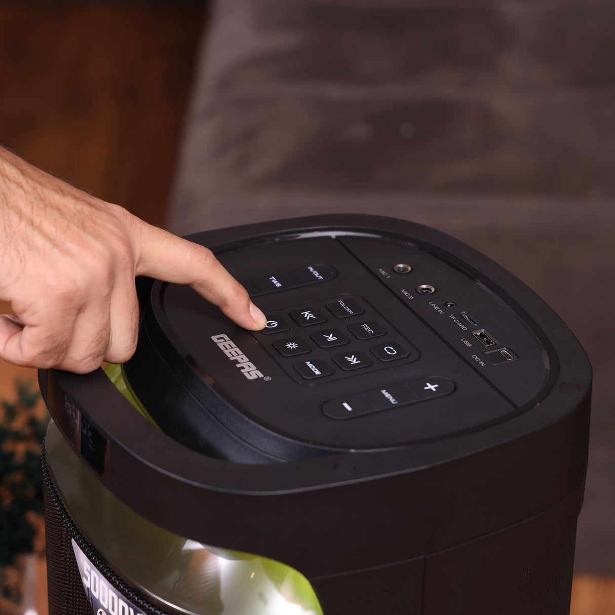 Geepas Rechargeable Professional Speaker- GMS11171/ RGB Light, USB Input, TF, TWS, FM Radio, UHF Microphone, Bluetooth/ 50000W PMPO Speakers Unit, Black, 2 Years Warranty