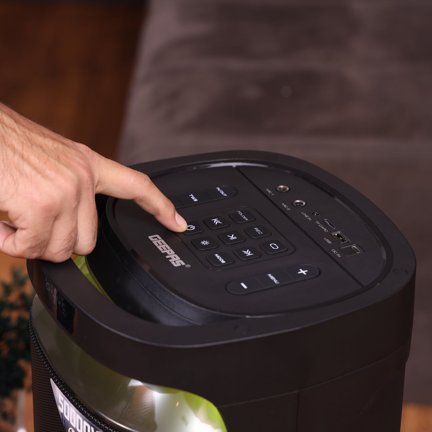 Geepas Rechargeable Professional Speaker- GMS11171/ RGB Light, USB Input, TF, TWS, FM Radio, UHF Microphone, Bluetooth/ 50000W PMPO Speakers Unit, Black, 2 Years Warranty