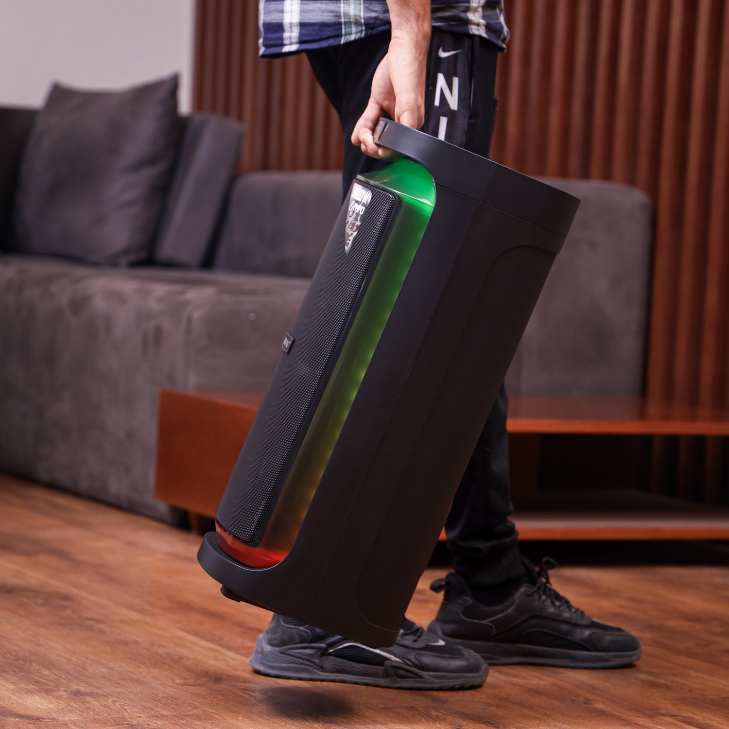 Geepas Rechargeable Professional Speaker- GMS11171/ RGB Light, USB Input, TF, TWS, FM Radio, UHF Microphone, Bluetooth/ 50000W PMPO Speakers Unit, Black, 2 Years Warranty