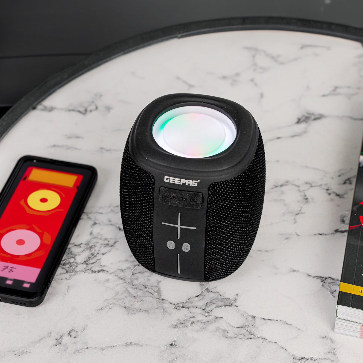 Geepas Portable Wireless Speaker- GMS11181/ Bluetooth, TF Card, TWS Function and FM Radio/ with Colorful RGB Light, Lightweight and Compact Design, Hands-Free Calling