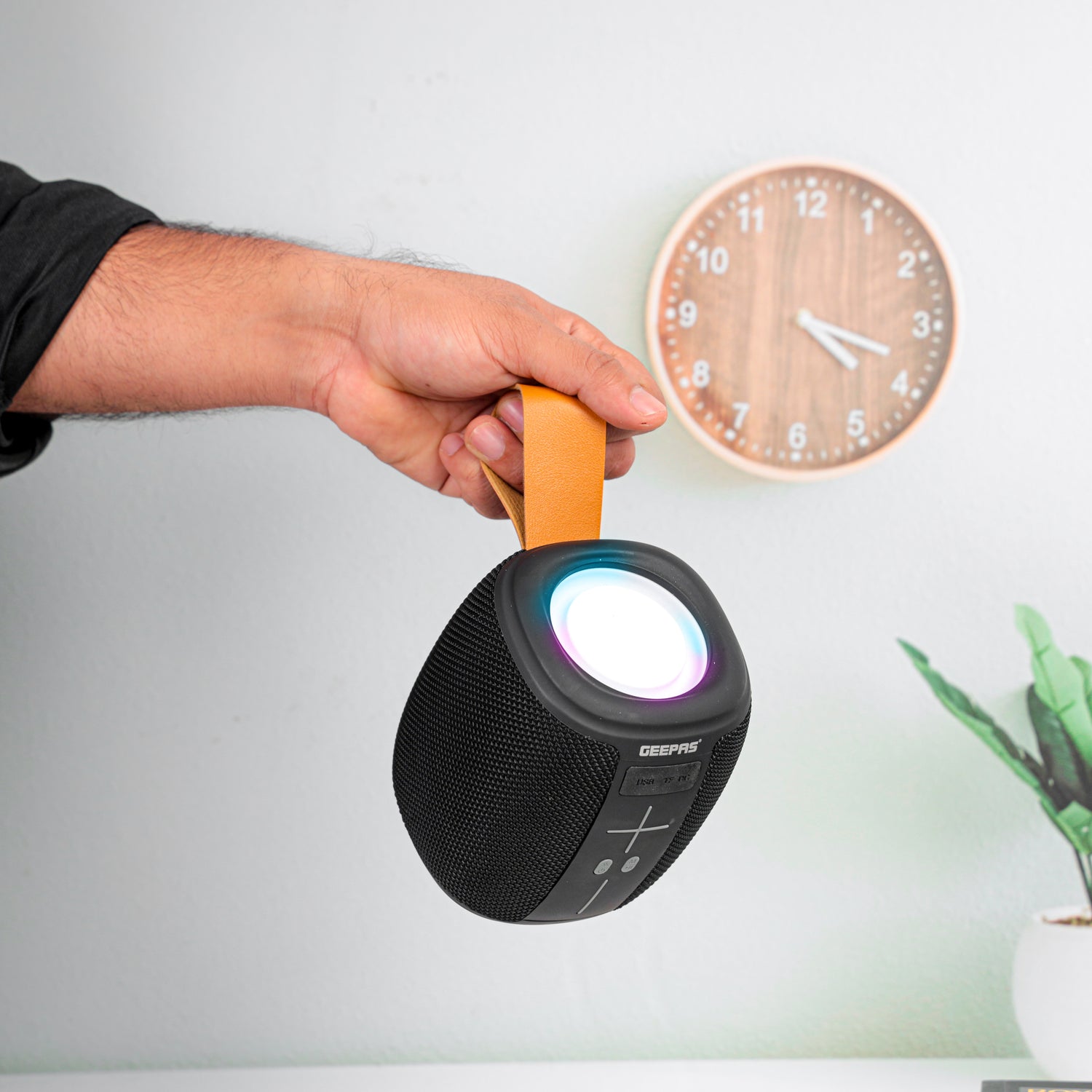 Geepas Portable Wireless Speaker- GMS11181/ Bluetooth, TF Card, TWS Function and FM Radio/ with Colorful RGB Light, Lightweight and Compact Design, Hands-Free Calling