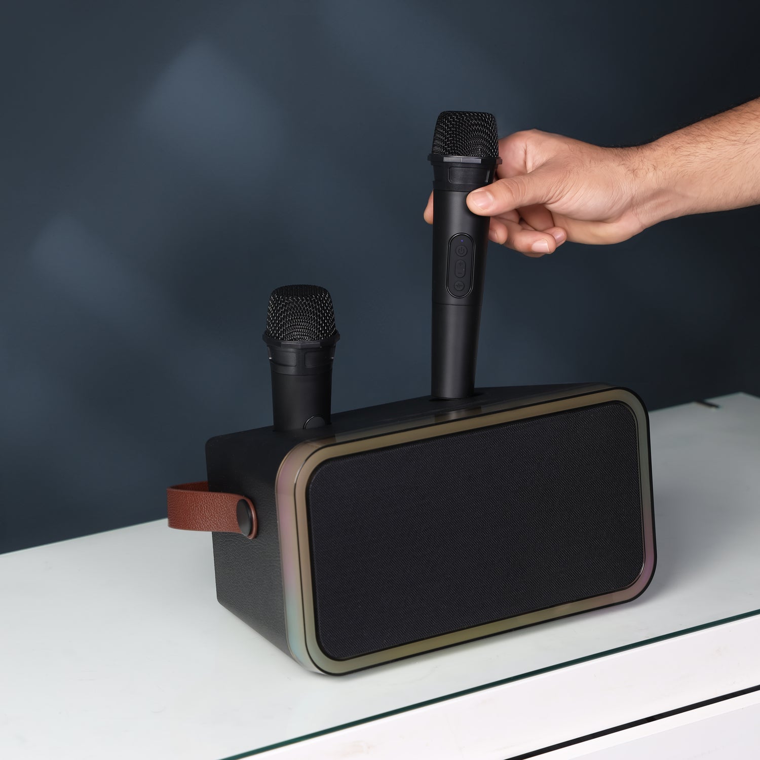Geepas Karaoke Speaker with 2 Wireless Speaker- GMS11188/ USB Input, Bluetooth 5.1 Connectivity, Volume and Voice Adjustments and Power ON/OFF Functions/ Perfect for Indoor and Outdoor Party/ Black, 2 Years Warranty