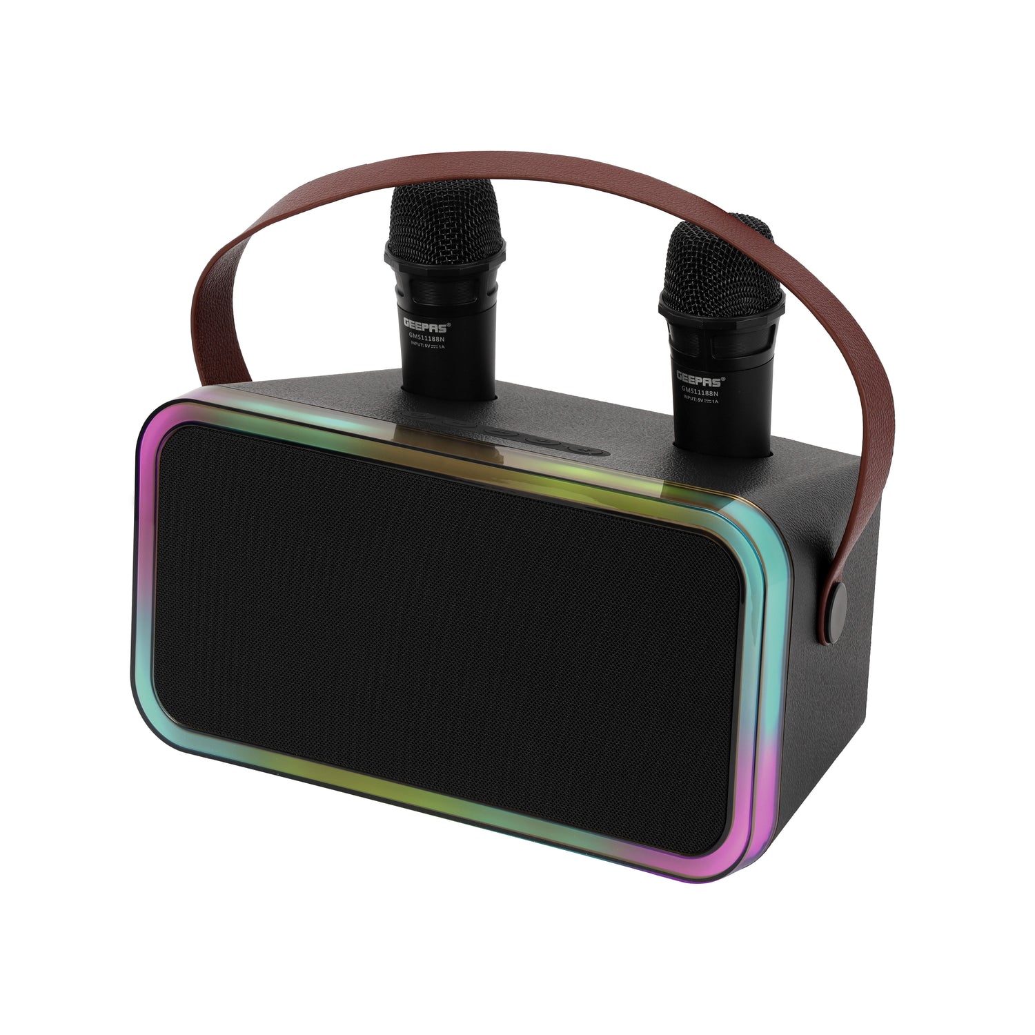 Geepas Karaoke Speaker with 2 Wireless Speaker- GMS11188/ USB Input, Bluetooth 5.1 Connectivity, Volume and Voice Adjustments and Power ON/OFF Functions/ Perfect for Indoor and Outdoor Party/ Black, 2 Years Warranty