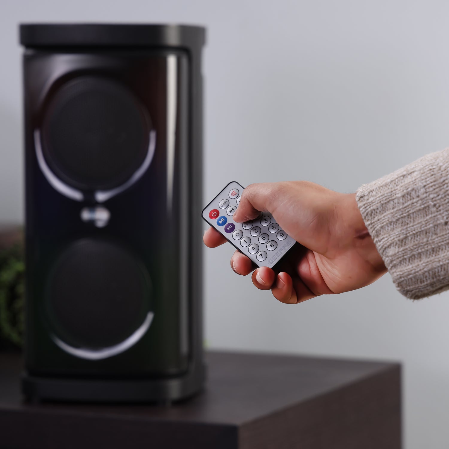 Geepas Rechargeable Portable Speaker GMS11193 | 20000W PMPO, RGB Light, USB, TF, TWS, FM, Bluetooth, VHF Mic | With Remote | For Parties & Home | Black, 2-Year Warranty