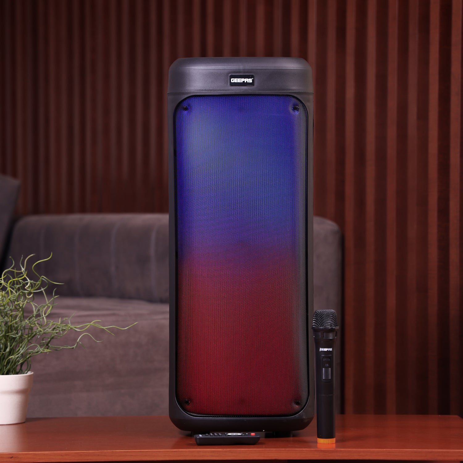 Geepas Rechargeable Portable Speaker- GMS11194/ RGB Light, USB Input, TF, TWS, FM Radio, VHF Microphone, Bluetooth/ 30000W PMPO Speakers Unit, with Remote Control