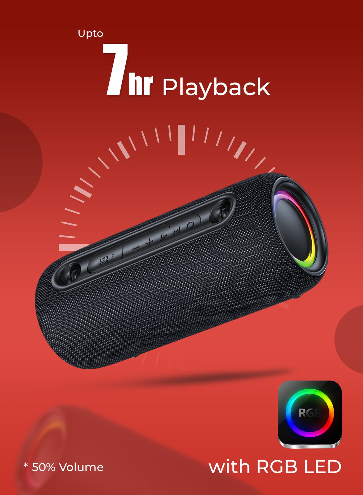 Geepas Waterproof Bluetooth Speaker GMS11199 | Portable Wireless Speaker with RGB Lights, USB/TWS Support, 10M Bluetooth Range, 3600mAh Battery & IPX5 Waterproof Design