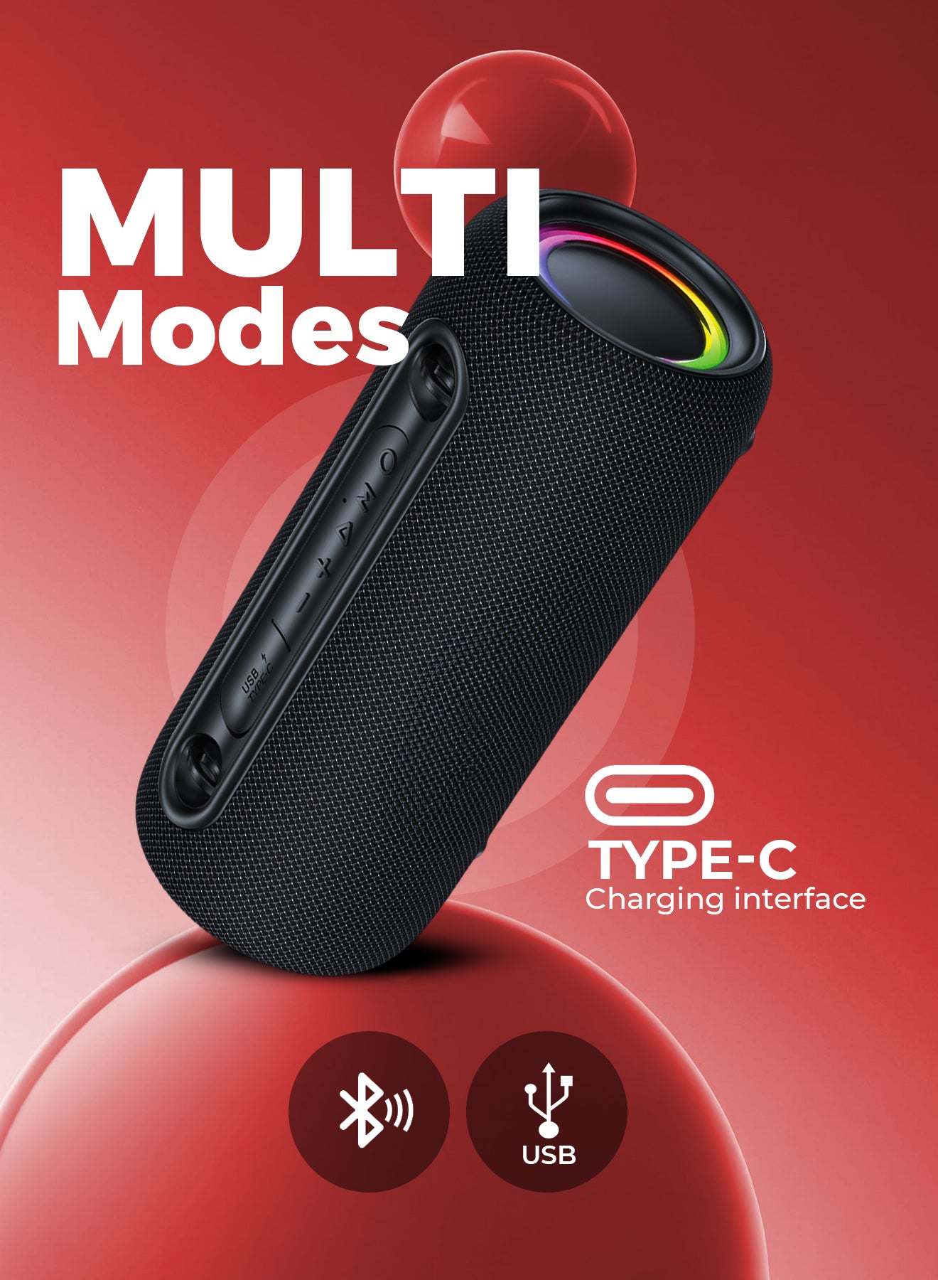 Geepas Waterproof Bluetooth Speaker GMS11199 | Portable Wireless Speaker with RGB Lights, USB/TWS Support, 10M Bluetooth Range, 3600mAh Battery & IPX5 Waterproof Design