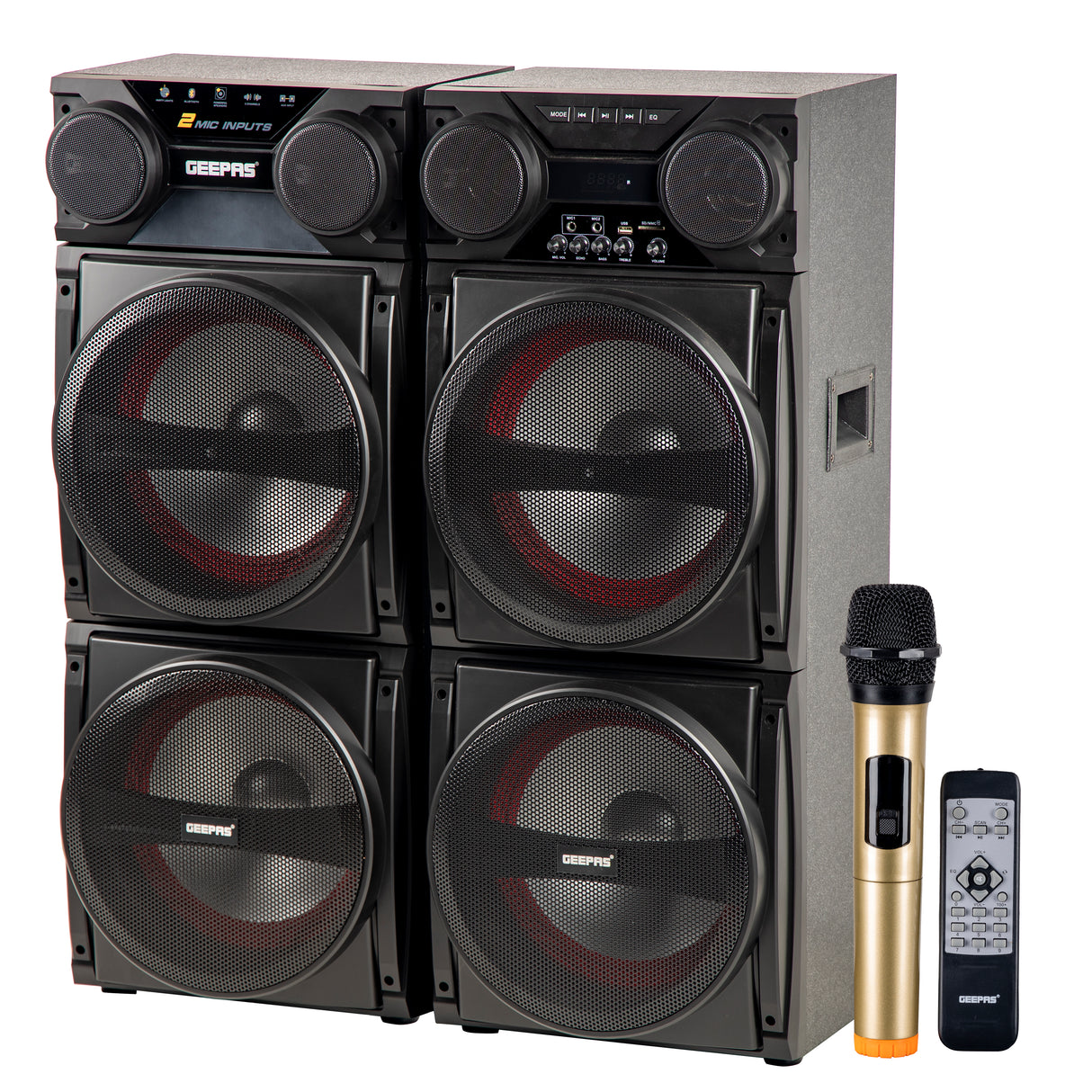 Geepas Hi-Fi Speaker System, Remote Control, GMS8517 | USB/SD/FM/BT, and MIC/AUX Input | 80000W PMPO | RGB Light on Woofer Grill | LED Light on The Treble