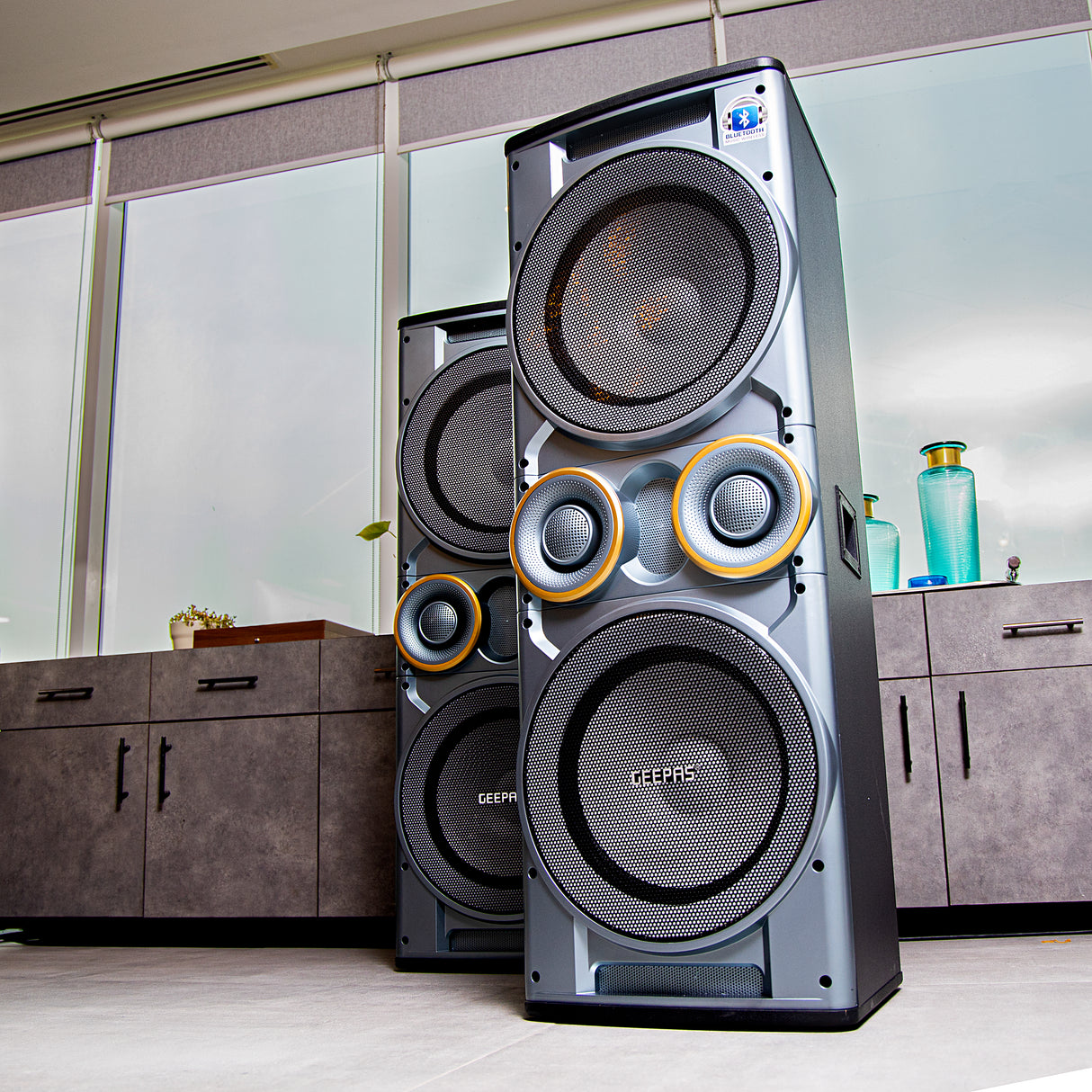 Geepas 2.0 Channel Professional Speaker-Wireless Microphones, GMS8518 6 Band Graphic Equalizer Bluetooth | Portable Speaker |Trolley Handle, USB & Auxiliary Inputs