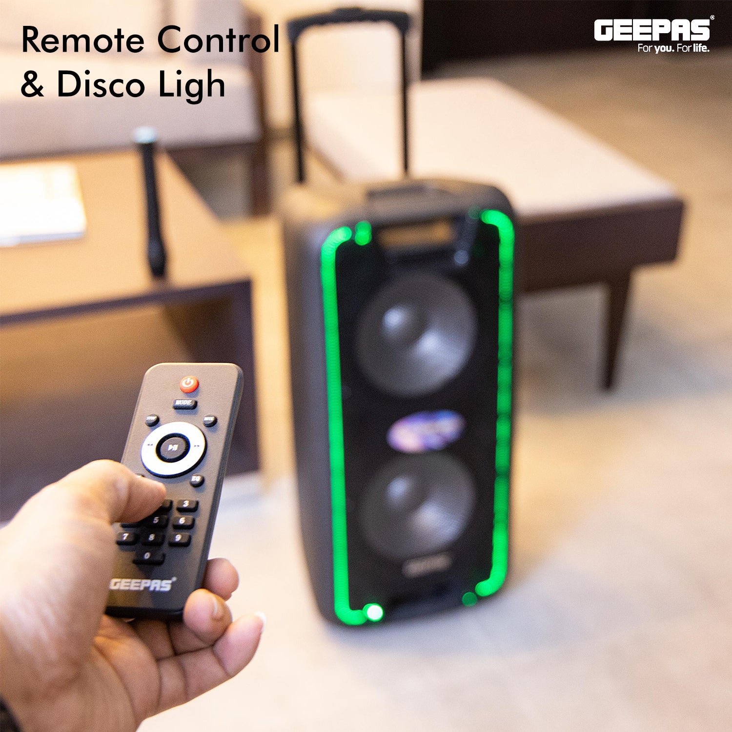 Geepas GMS8574- Portable & Rechargeable Professional Speaker- 10 inch- Wireless Microphones, Battery Rechargeable | 50000 PMPO | Portable Woofer with Trolley Handle