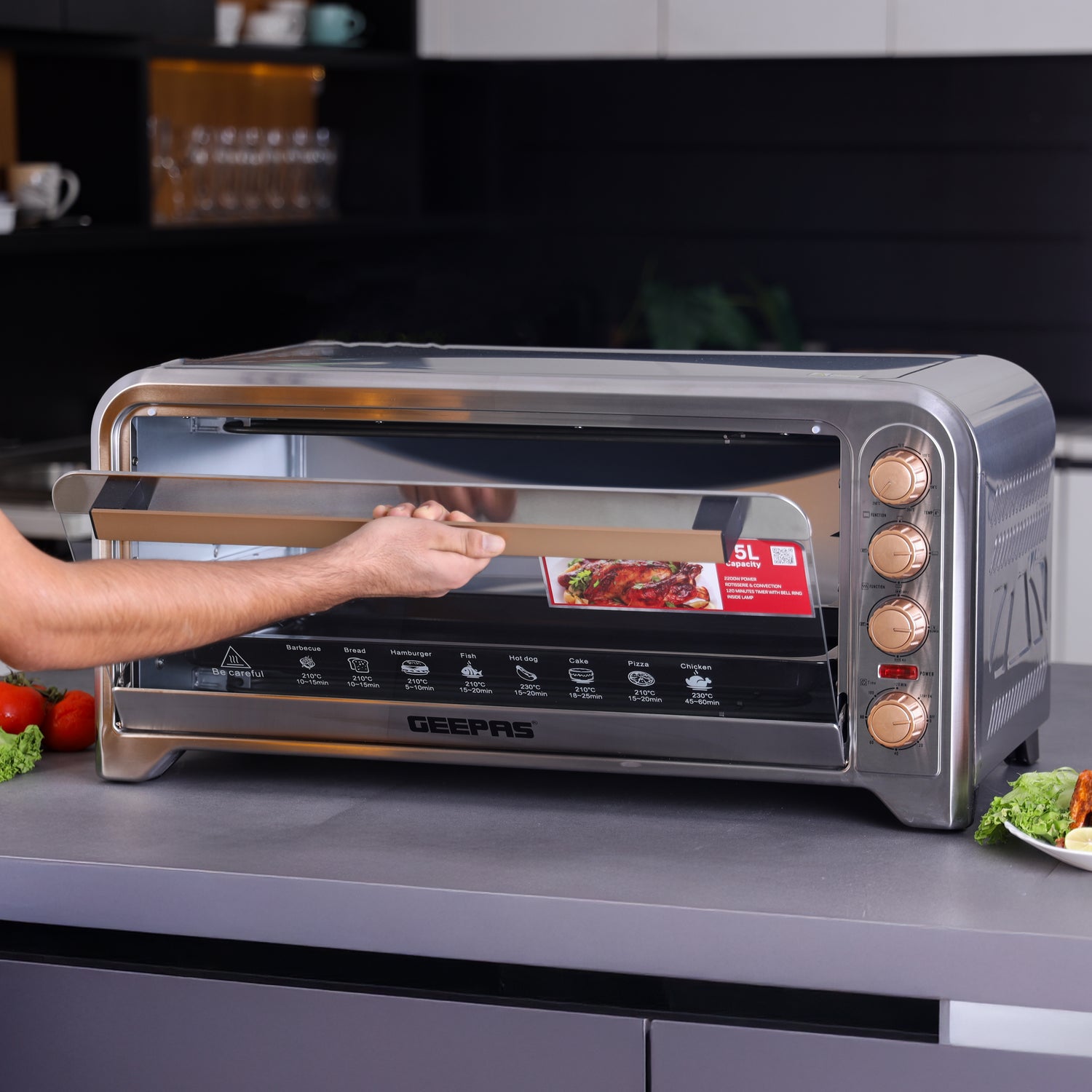 Geepas Electric Oven GO34041 | 75L Large Capacity| 2200W Powerful Performance with Convection & Rotisserie Functions| Adjustable Temperature Control | 2 Years Warranty