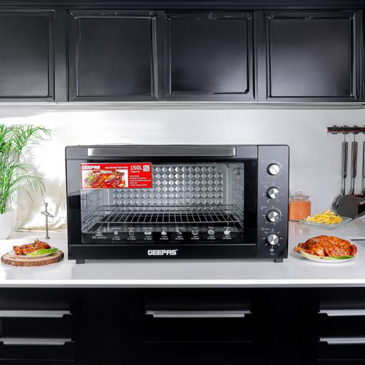 Geepas Multi-Function Oven G034055 |150L capacity| 2800W | rotisserie| convection| 7 cooking functions| 60-min timer| adjustable temperature control|2 Years Warranty