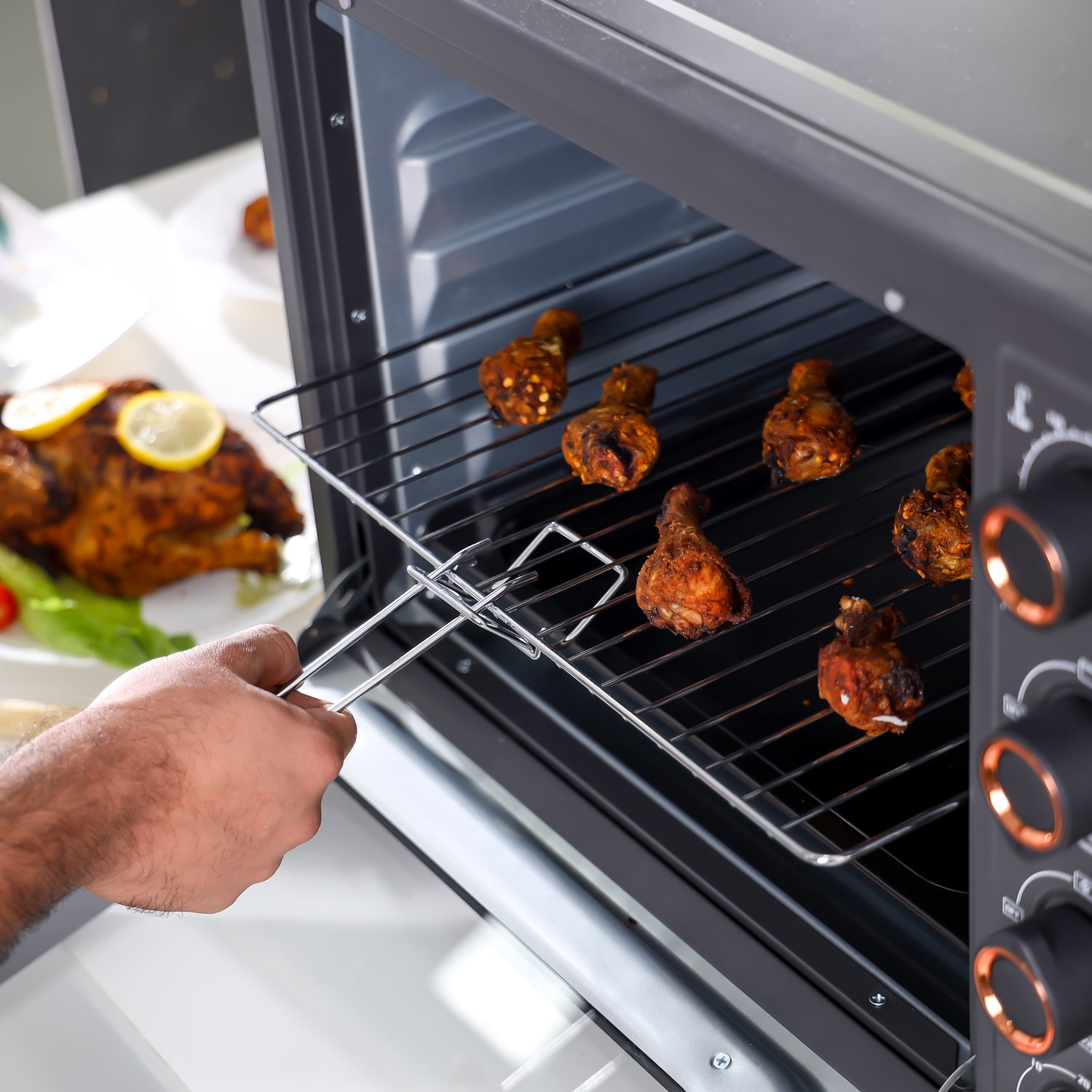 Geepas Electric Oven-GO34060  with Rotisserie & Convection | 58L Capacity|  Double Glass Door|  60-Min Timer|  Adjustable Temperature |  2100W Power |  2-Year Warranty