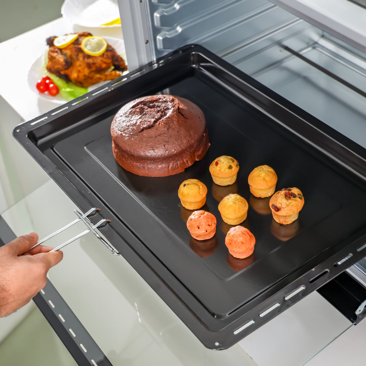 Geepas Electric Oven GO4406 | 100L Capacity | 2800W Power | Rotisserie & Convection Function | 4 Heating Stages | Adjustable Temperature Control | 2 Years Warranty