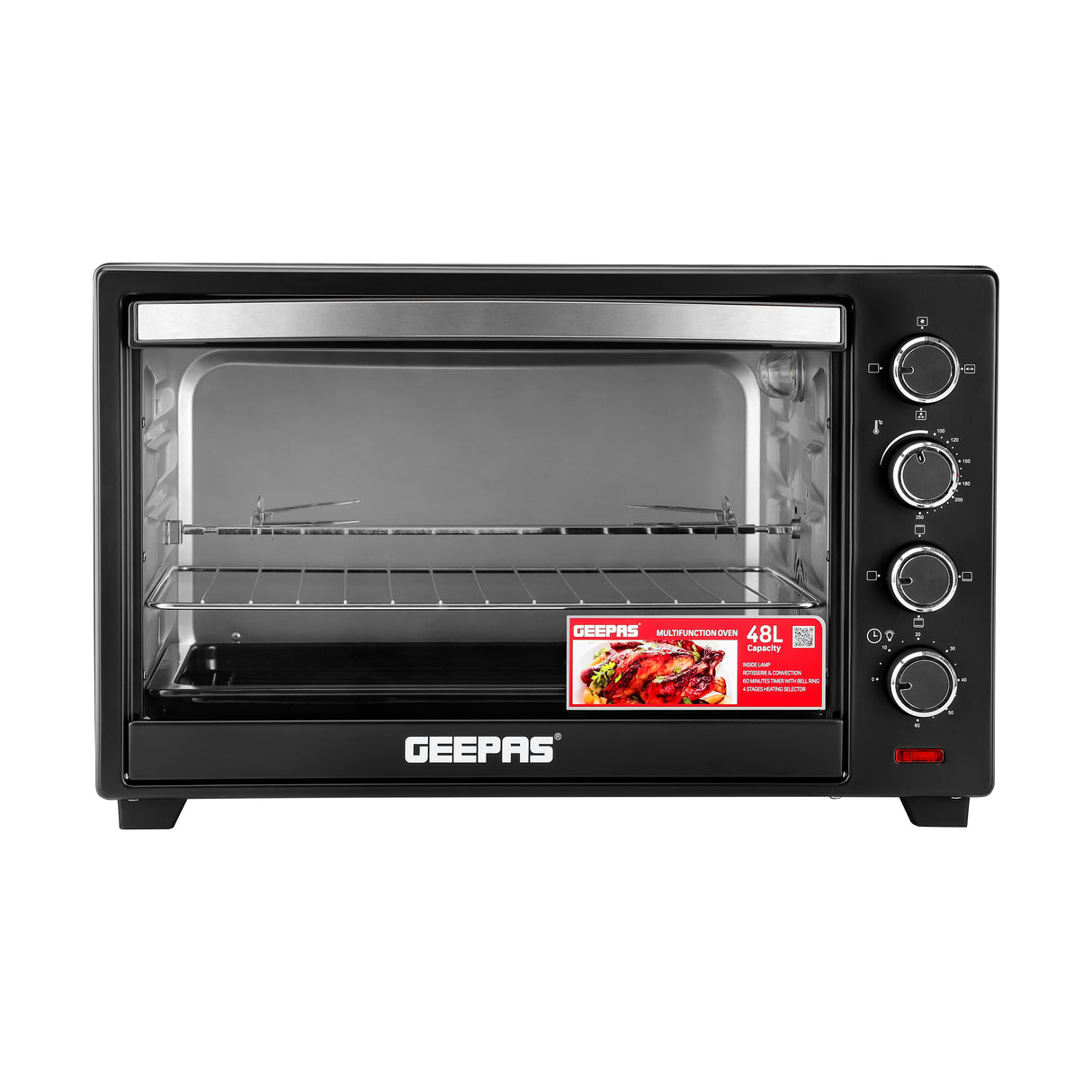 Geepas Electric Oven 48L with Rotisserie & Convection GO4451 | 2000W Power| 60 Minute Timer| Adjustable Temperature Control| Multi-Cooking Functions|  2 Years Warranty