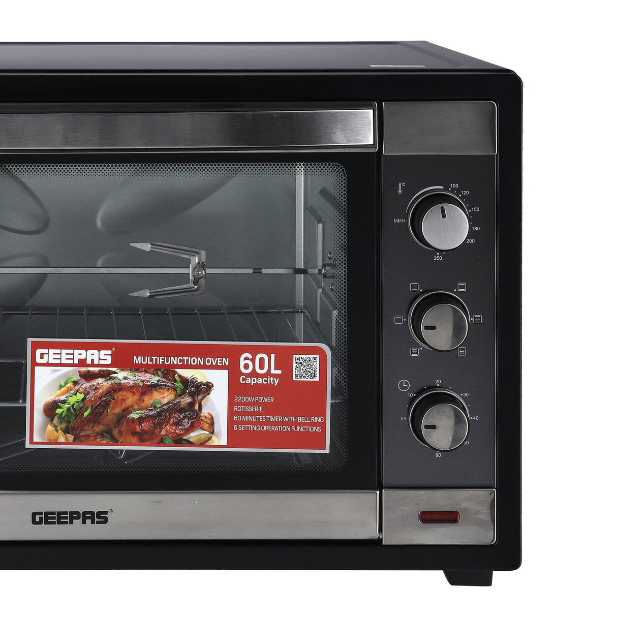 Geepas Electric Oven GO4459 | 60L Large Capacity | 2000W Powerful Performance with Rotisserie Function | Adjustable Temperature Control | Durable & Efficient Design