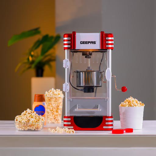 Geepas GPM839 Popcorn Maker | 310W Power | Stainless Steel Bowl | Oil-Free Preparation| Easy to Clean | On/Off Switch | Attractive Retro Design | 2 Years Warranty
