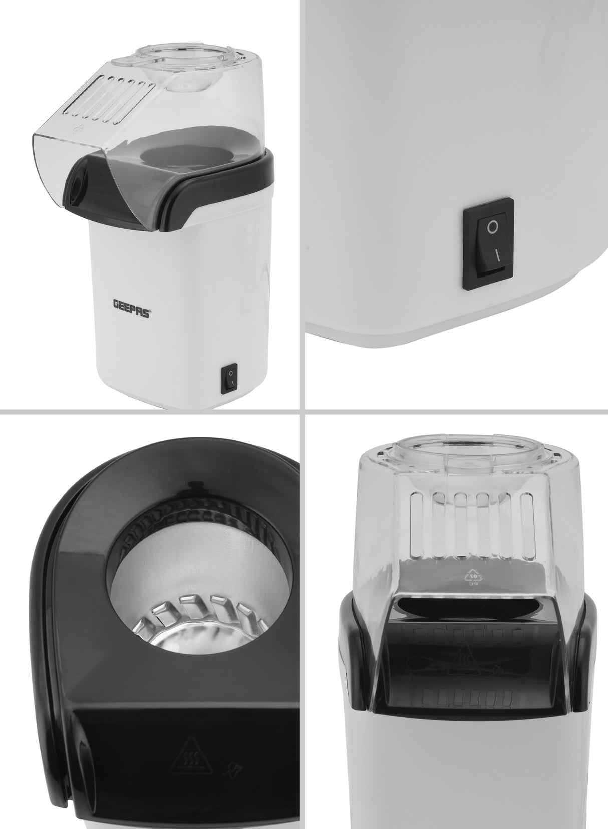 Geepas GPM840 Popcorn Maker | 1200W Hot Air Popcorn Machine | Large Capacity| Oil-Free Preparation| Easy One-Touch Operation| Compact & Stylish Design | 2 Years Warranty