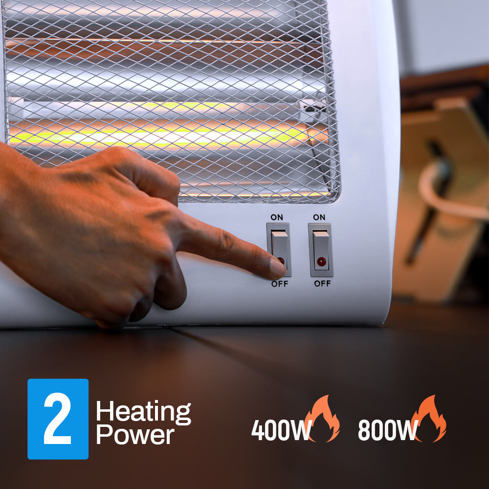 Geepas Quartz Heater GQH28522 | 400W/800W Instant Heating with Quartz Tubes | 2 Heat Settings| Automatic Tip-Over Safety Protection| Energy Efficient | 2 Years Warranty