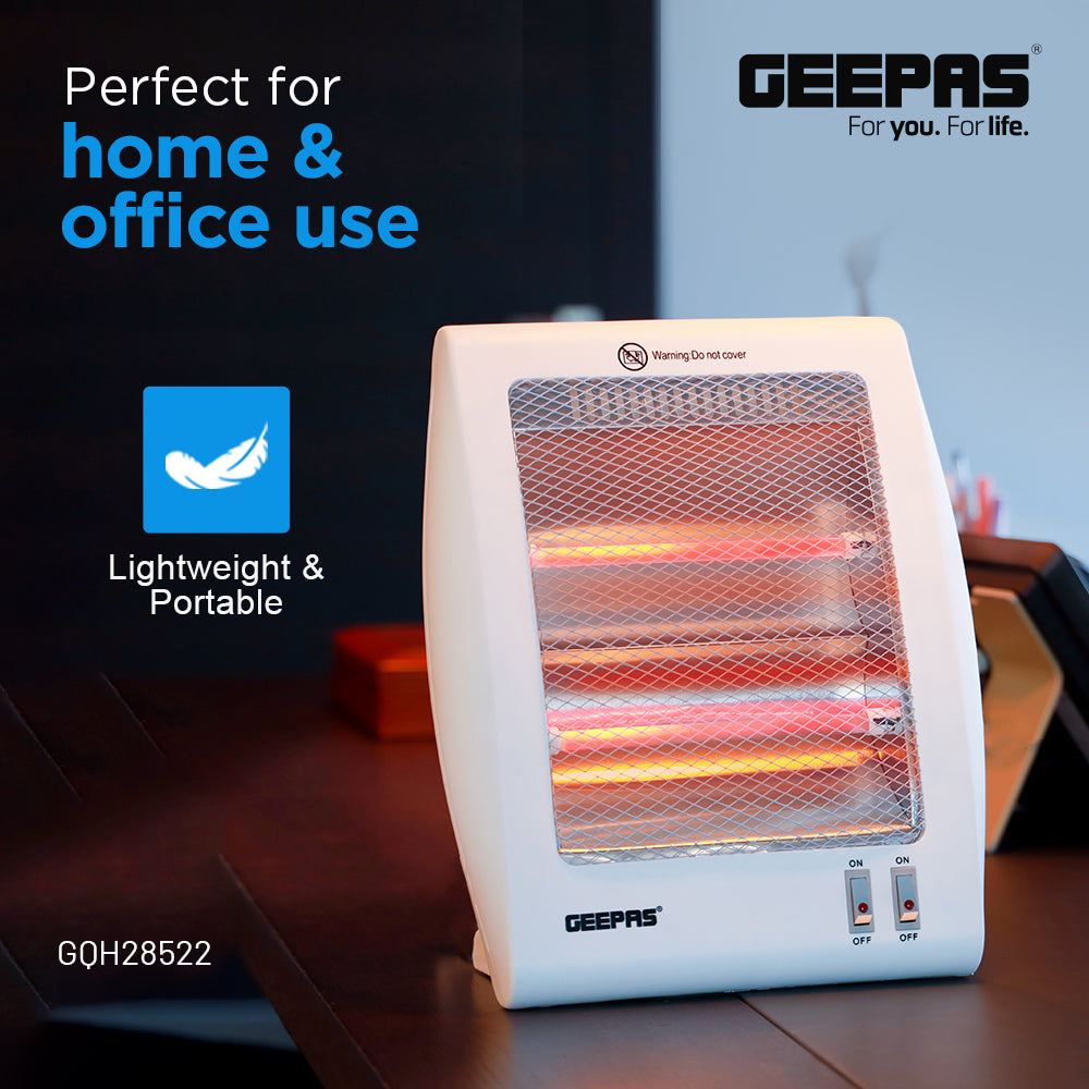 Geepas Quartz Heater GQH28522 | 400W/800W Instant Heating with Quartz Tubes | 2 Heat Settings| Automatic Tip-Over Safety Protection| Energy Efficient | 2 Years Warranty