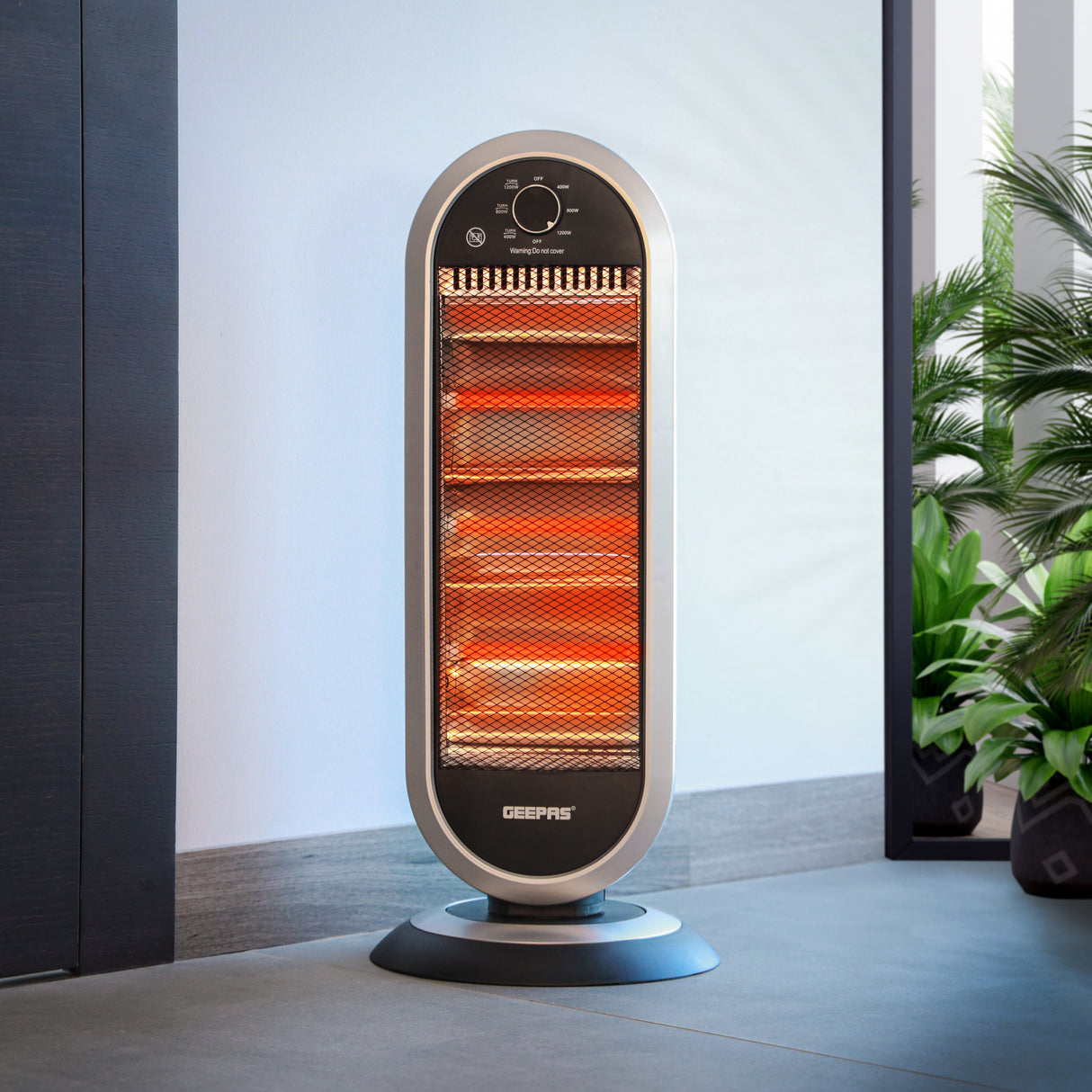 Geepas Quartz Heater GQH28523 | 400W/800W/1200W Instant Heating | Adjustable Thermostat| Wide-Angle Oscillation| Tip-Over Protection & Cool Touch Body | 2 Years Warranty