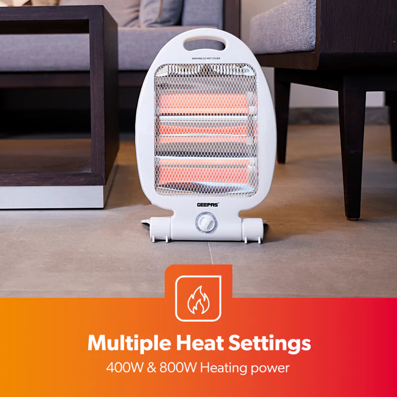 Geepas Quartz Heater GQH9105 | 300W/600W Instant Heating| Safety Tip-Over Switch| Wide-Angle Heat Reflector & Carry Handle |  Energy Efficient Design| 2 Years Warranty