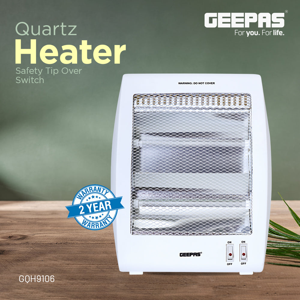 Geepas Quartz Heater GQH9106 | 400W/800W Instant Heating with Safety Tip-Over Switch | Adjustable Thermostat| Energy Efficient Portable Room Heater | 2 Years Warranty