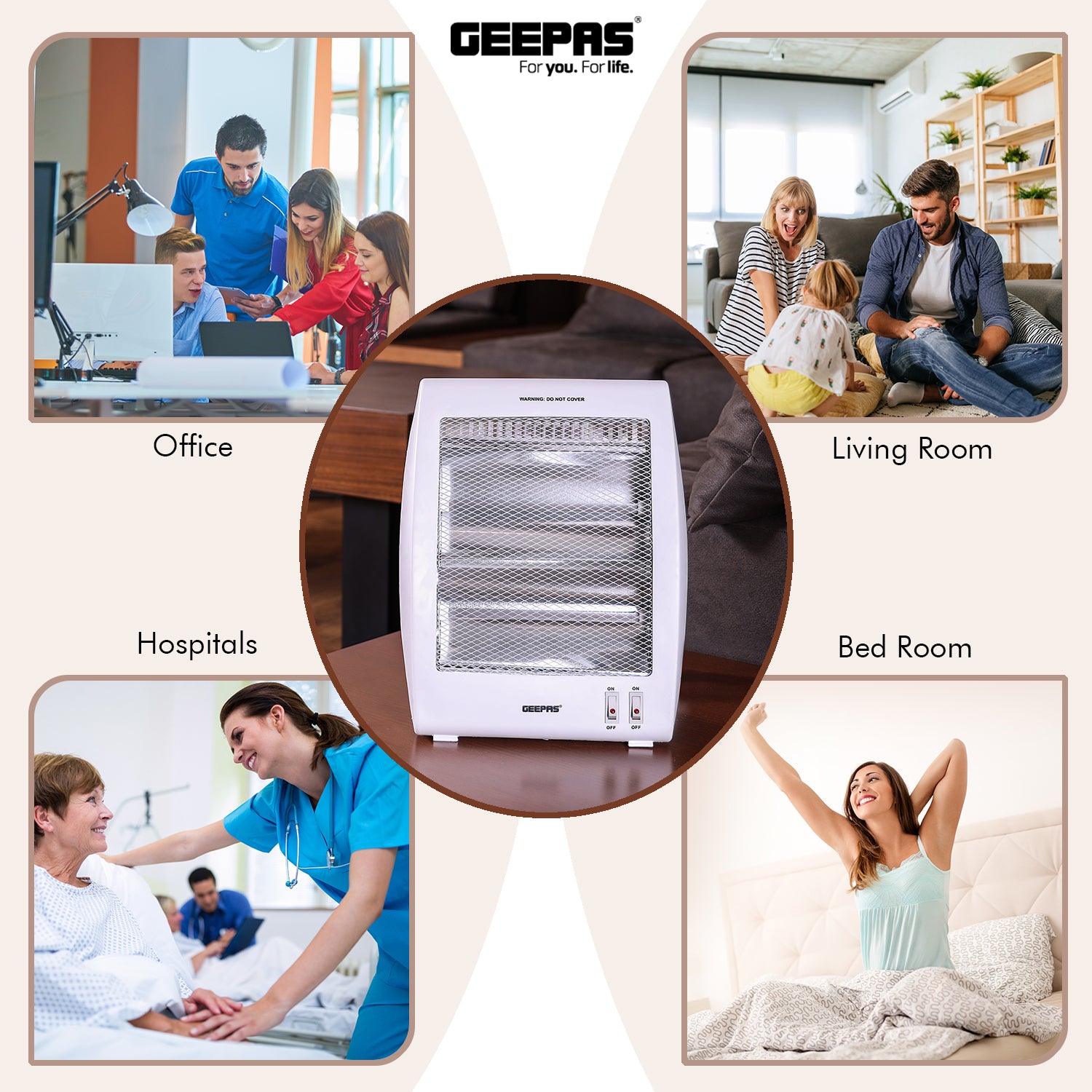 Geepas Quartz Heater GQH9106 | 400W/800W Instant Heating with Safety Tip-Over Switch | Adjustable Thermostat| Energy Efficient Portable Room Heater | 2 Years Warranty