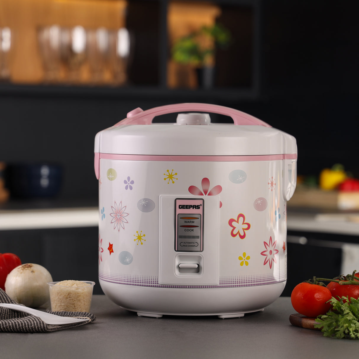 Geepas GRC35023 3.2L Automatic Rice Cooker | Cook, Steam & Keep Warm | Non-Stick Inner Pot | Detachable Cord | Includes Measuring Cup & Spoon | White | 2Y Warranty