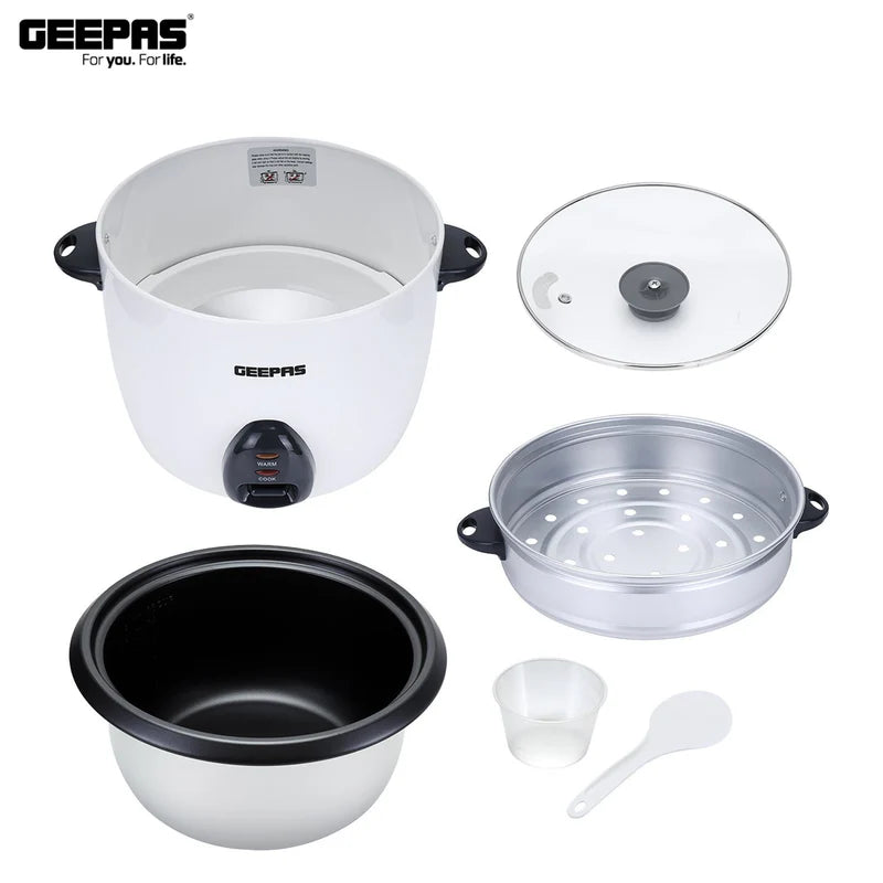 Geepas Automatic Rice Cooker GRC4326 | 2.2L Capacity | 3-in-1 Function – Cook, Steam & Keep Warm | Non-Stick Inner Pot, Easy to Clean & Durable Design | 2 Years Warranty