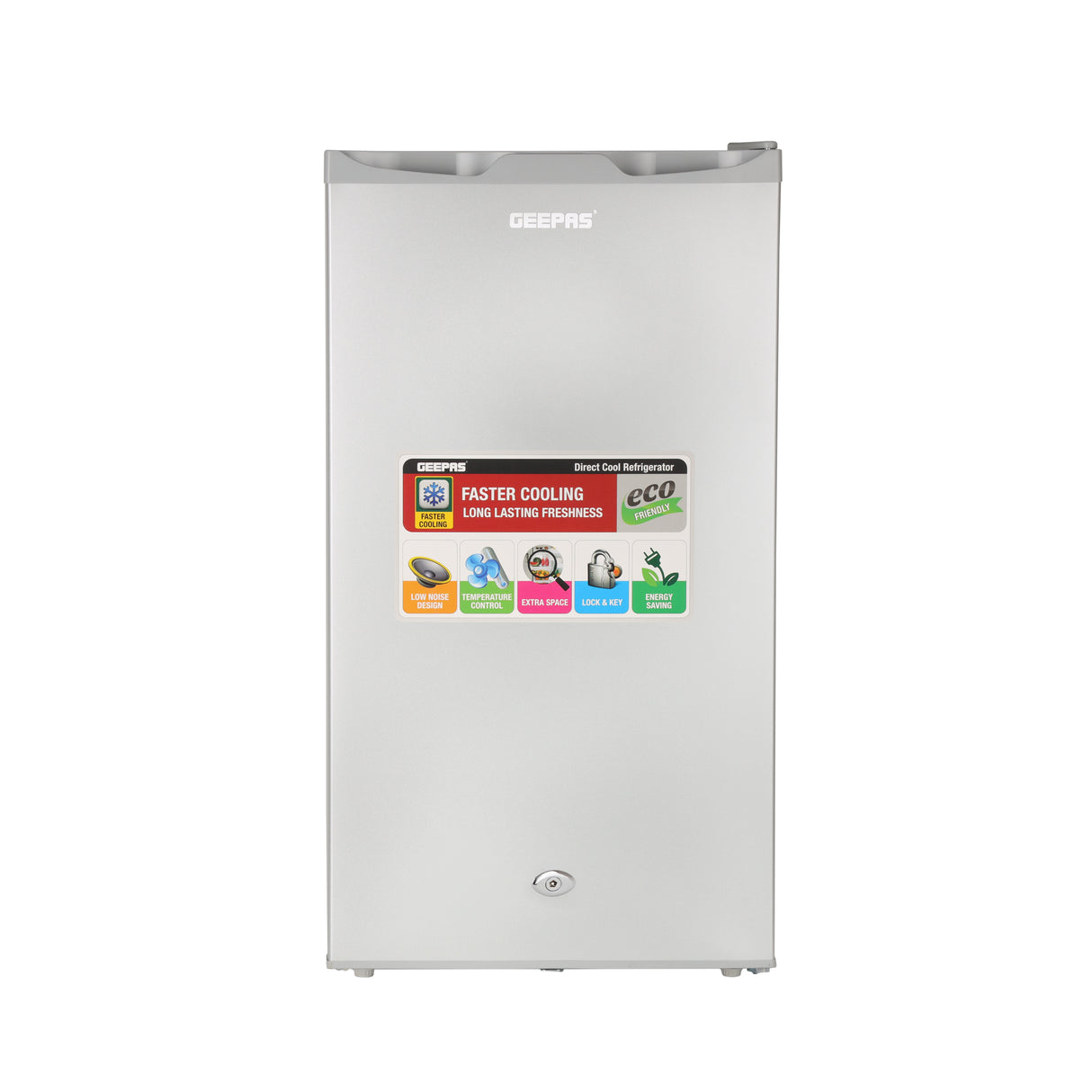 Geepas Single Door Refrigerator- GRF115SPEH/ Quick Cooling with Temperature Control/ Tempered Glass Shelves, Transparent Door Basket