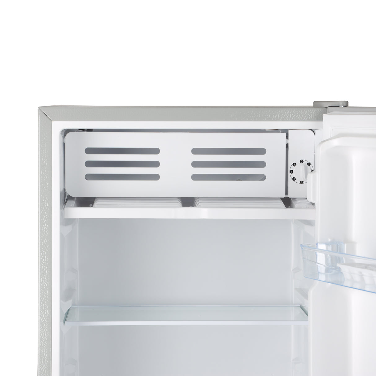 Geepas Single Door Refrigerator- GRF115SPEH/ Quick Cooling with Temperature Control/ Tempered Glass Shelves, Transparent Door Basket