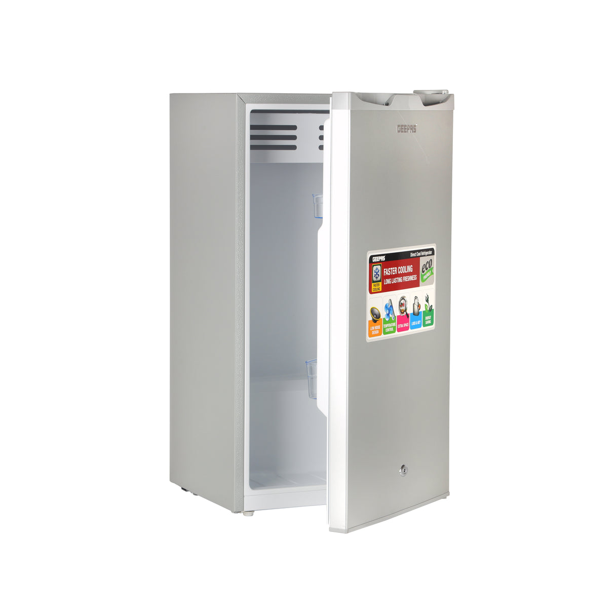 Geepas Single Door Refrigerator- GRF115SPEH/ Quick Cooling with Temperature Control/ Tempered Glass Shelves, Transparent Door Basket
