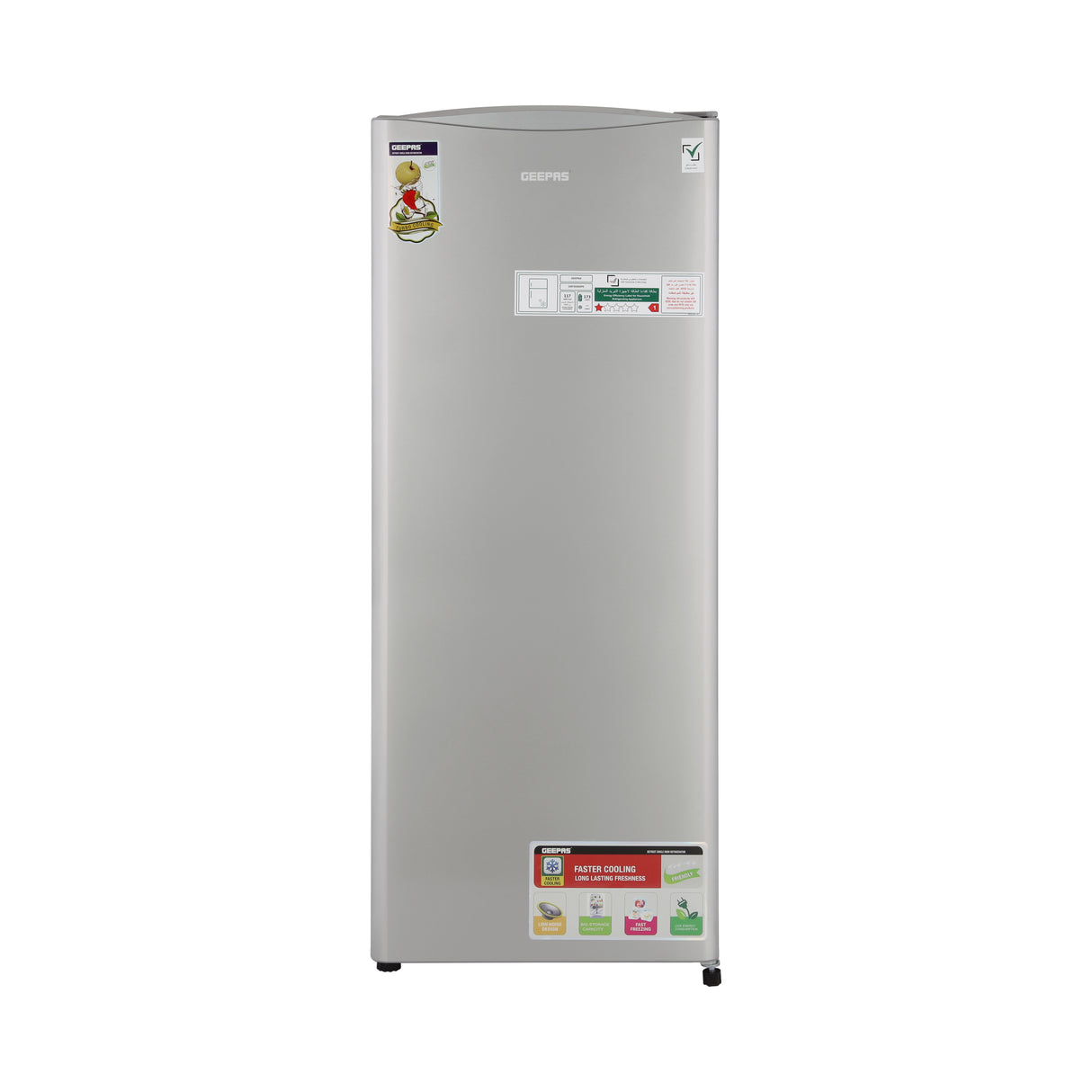 Geepas Defrost Single Door Refrigerator- GRF2050SPE/ Quick Cooling, Low Noise, Easy Cleaning/  Recessed Handle & Glass Shelves, Perfect for Small Spaces/  1 Year Warranty