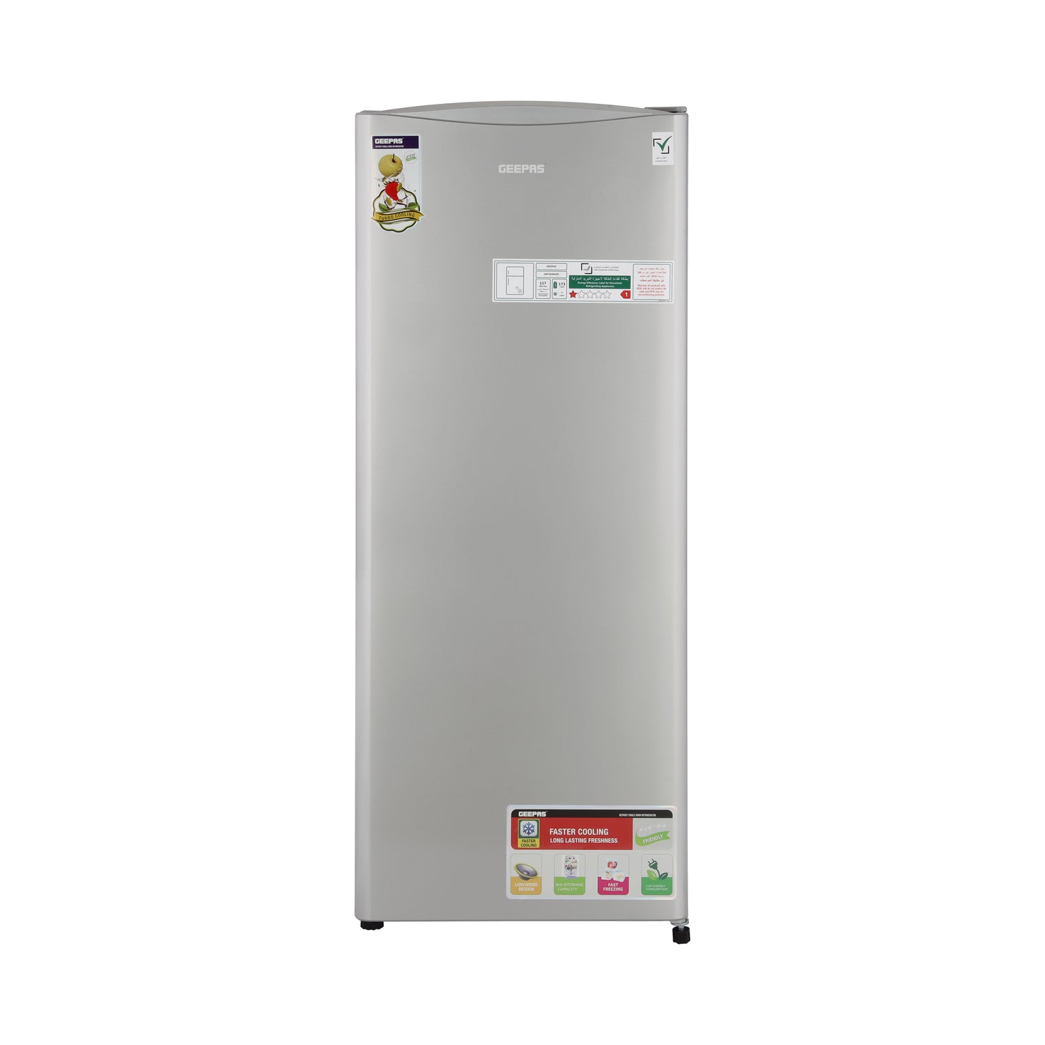 Geepas Defrost Single Door Refrigerator- GRF2050SPE/ Quick Cooling, Low Noise, Easy Cleaning/  Recessed Handle & Glass Shelves, Perfect for Small Spaces/  1 Year Warranty