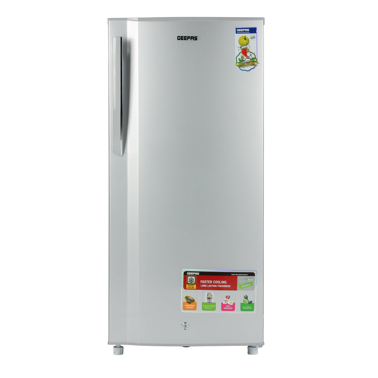 Geepas  Single Door Direct Cool Refrigerator- GRF2059SPE| Quick Cooling with Defrost Technology| Glass Shelves, Transparent Door Basket, Extra Space and Long Lasting Freshness| Low Noise Design and Low Voltage| Silver, 1 Year Warranty