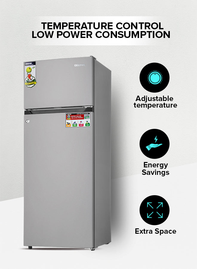 Geepas 240LTR* Double Door Refrigerator - Free Standing Durable Double Door Refrigerator, Fast Cooling & Long-lasting Freshness, Low Noise, Low Energy Consumption, Defrost Refrigerator