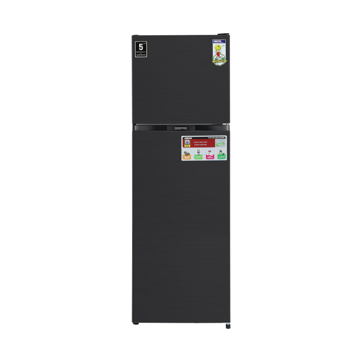 Geepas GRF3207SSXXN 320L Double Door Refrigerator -Free Standing| Recessed Handle| Quick Cooling| Low Noise| Low Energy Consumption| Defrost Refrigerator |1 Year Warranty