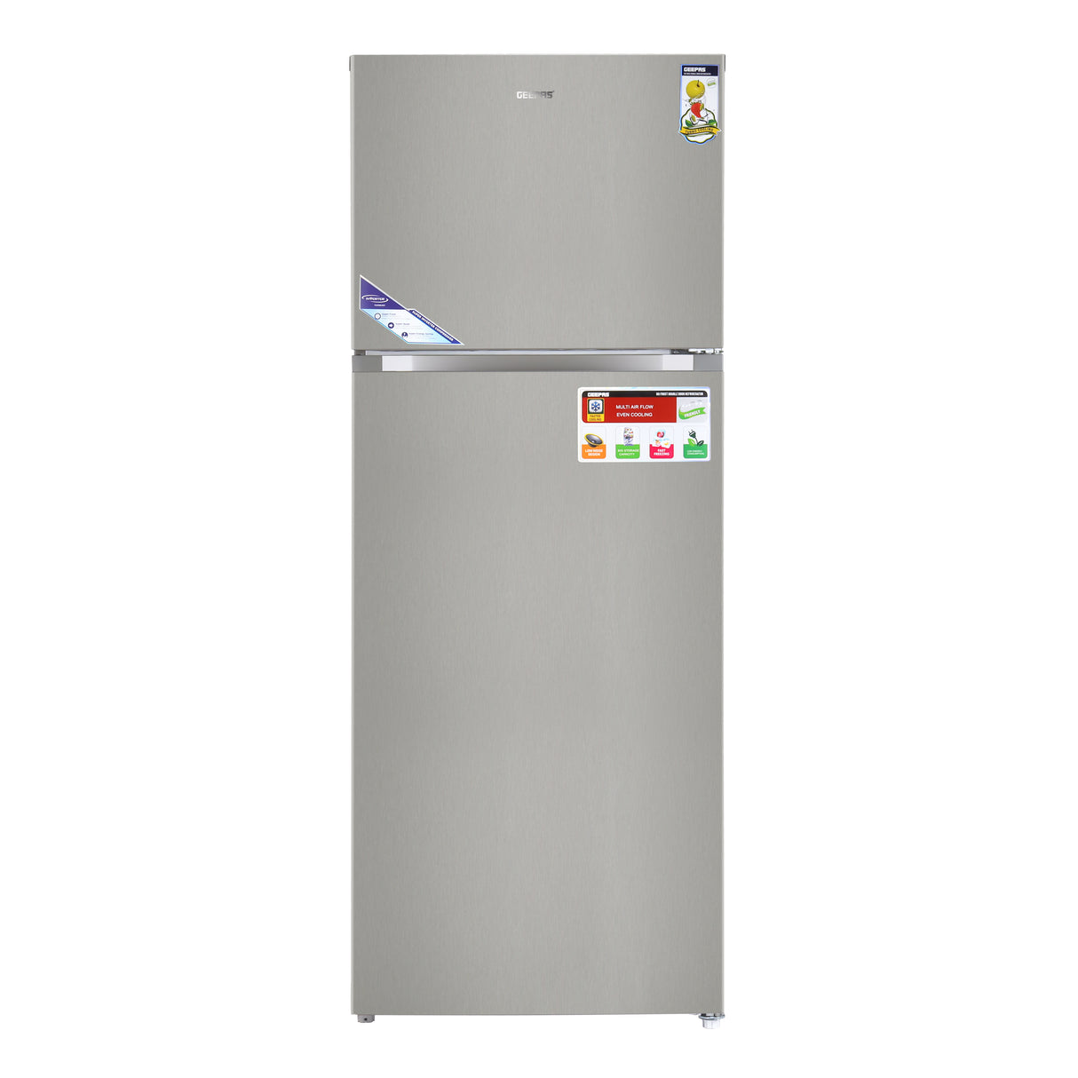 Geepas GRF6021SSXN 595L No Frost Double Door Refrigerator - Durable Low Consumption Fast Cooling & Low Noise | Preserves Freshness, Tempered Glass Shelves