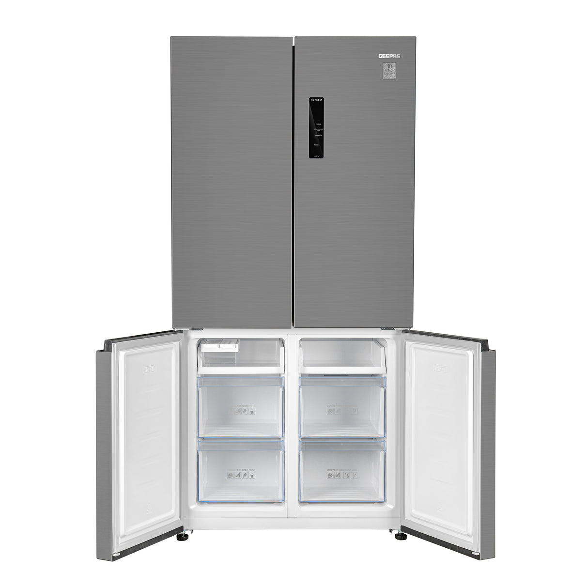 Geepas Side by Side Refrigerator Freezer- GRFM6954XHN/ Multi-Airflow with Interior Light and Unbreakable Glass Shelves/ Large Space and Inverter Compressor with Smart Cooling
