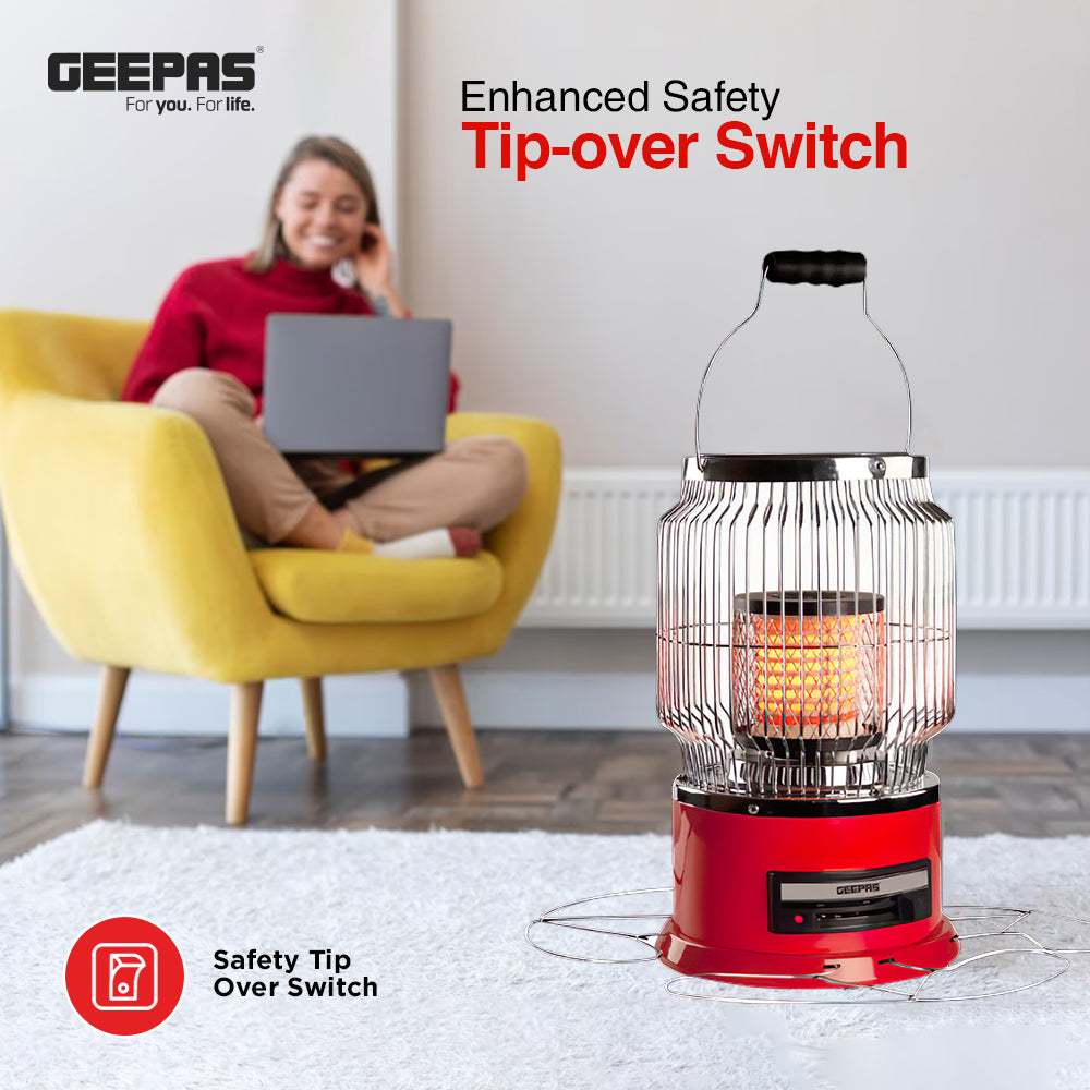 Geepas Ceramic Heater- GRH28506/ High Performance with 2000 W Power/ Safety Tip-Over Switch and Two-Levels of Heating/ Portable with a Carry Handle/ Red, 2 Years Warranty
