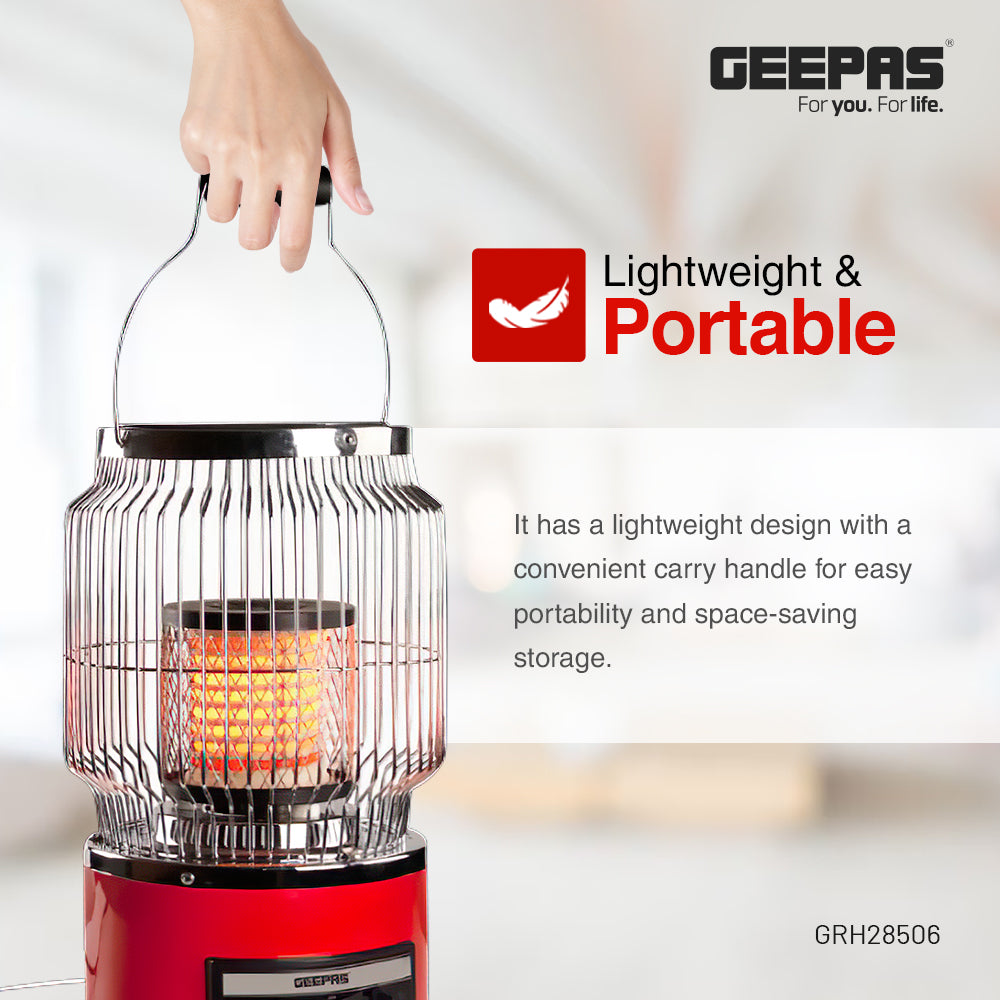 Geepas Ceramic Heater- GRH28506/ High Performance with 2000 W Power/ Safety Tip-Over Switch and Two-Levels of Heating/ Portable with a Carry Handle/ Red, 2 Years Warranty