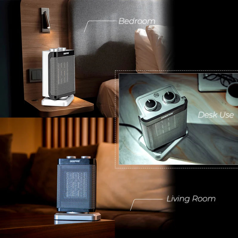 Geepas GRH28529 1500W PTC Fan Heater |Ceramic Heating Element| 2 Heat Settings 1000W/1500W| Adjustable Thermostat| Oscillation Function| Tip-Over Switch| 2 Years Warranty