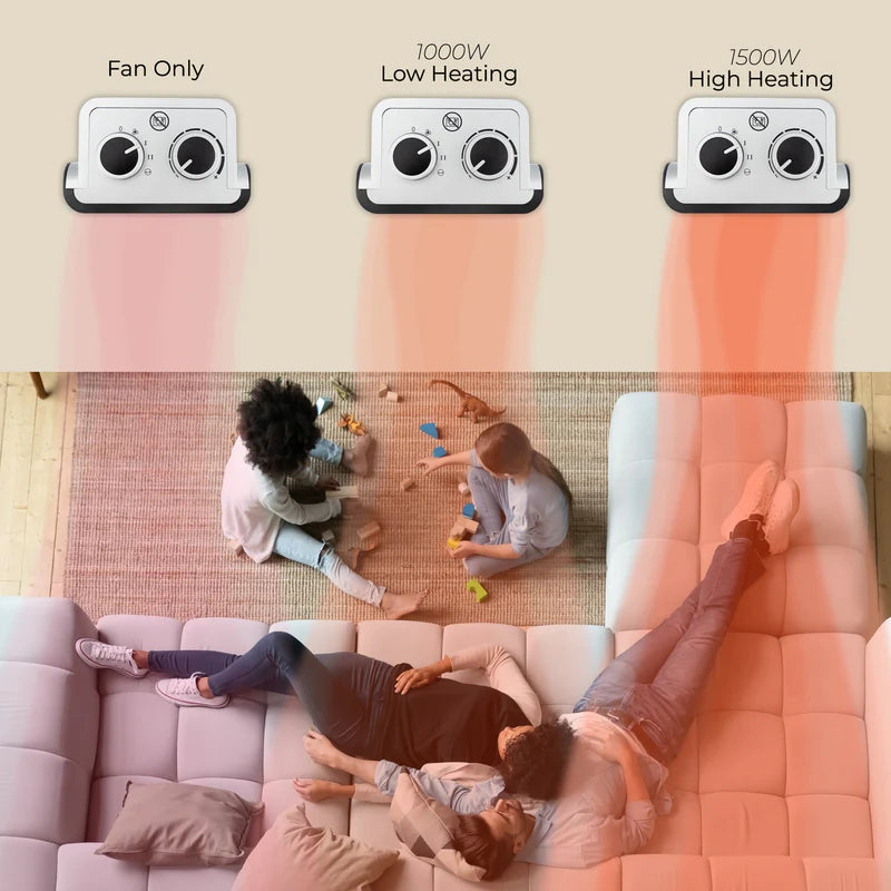 Geepas GRH28529 1500W PTC Fan Heater |Ceramic Heating Element| 2 Heat Settings 1000W/1500W| Adjustable Thermostat| Oscillation Function| Tip-Over Switch| 2 Years Warranty