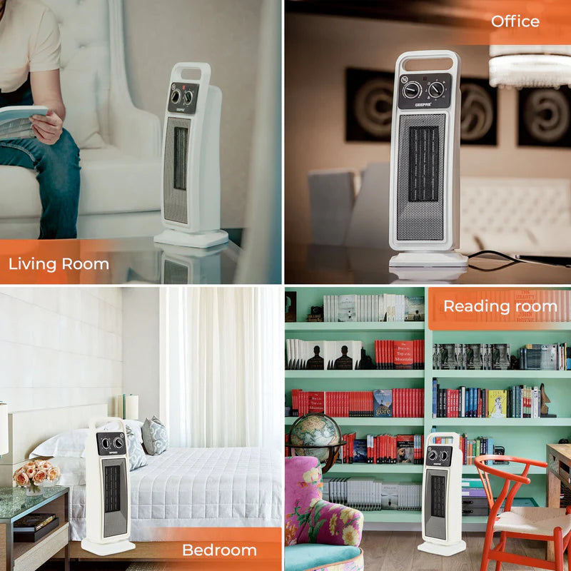 Geepas PTC Fan Heater GRH28530 | 2000W Ceramic Heater with Adjustable Thermostat & Safety Tip-Over Switch | Fast Heating | Overheat Protection |  2 Years Warranty