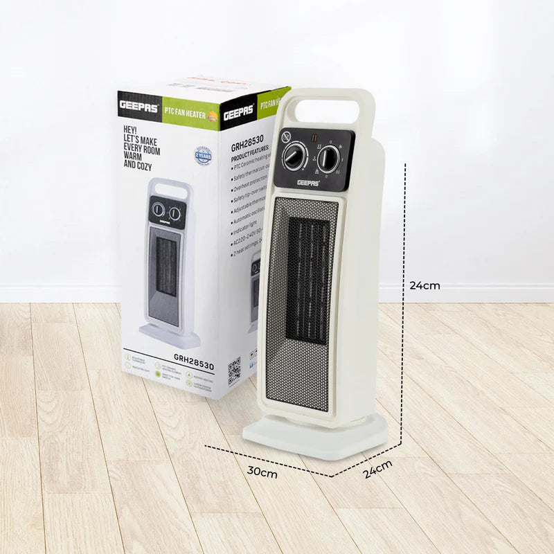 Geepas PTC Fan Heater GRH28530 | 2000W Ceramic Heater with Adjustable Thermostat & Safety Tip-Over Switch | Fast Heating | Overheat Protection |  2 Years Warranty