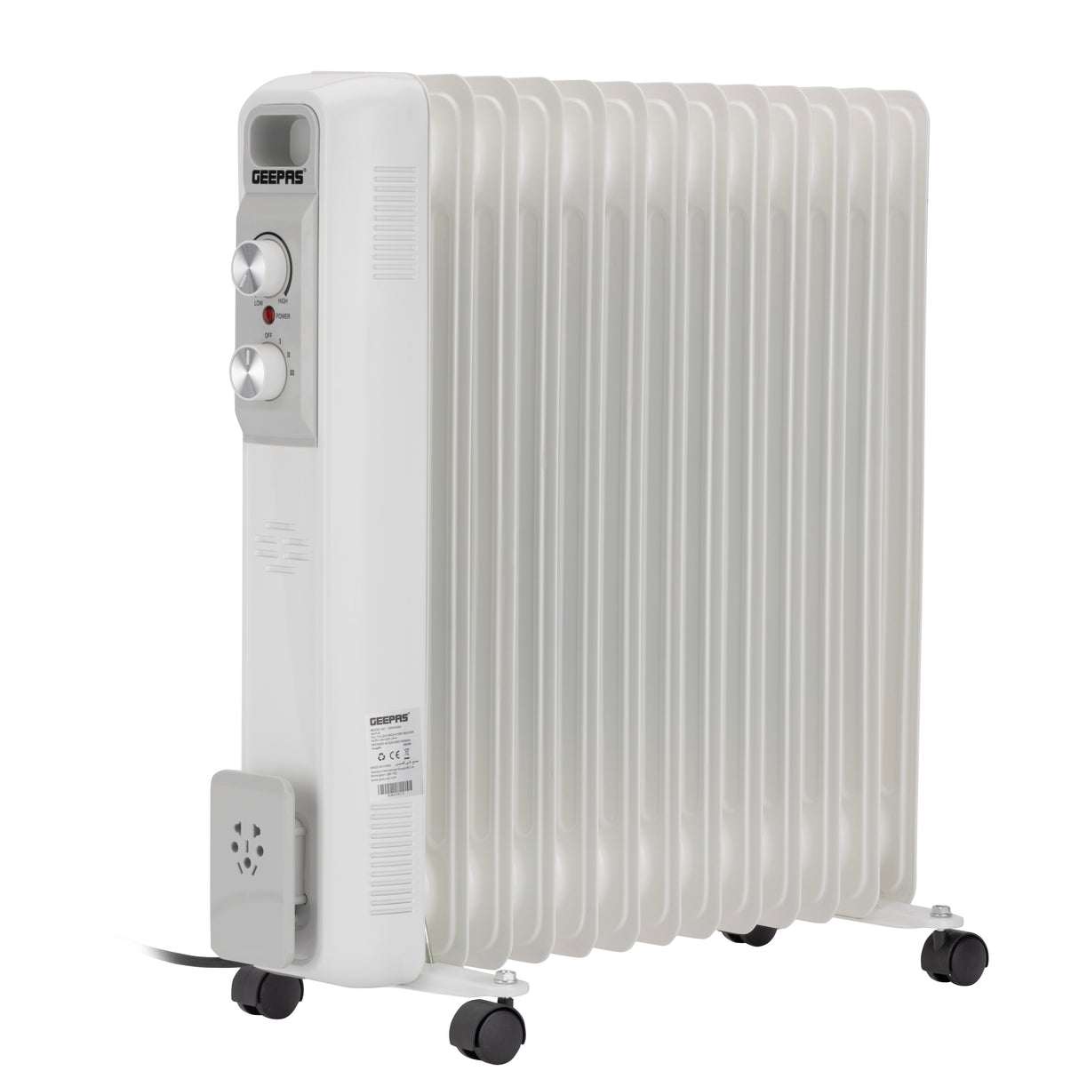 Geepas 13 Fins Oil Filled Radiator Heater- GRH28562/ 1100W, 1500W, 2600W, High Performance with 3 Heating Settings, Adjustable Thermostat/ Overheat Protection