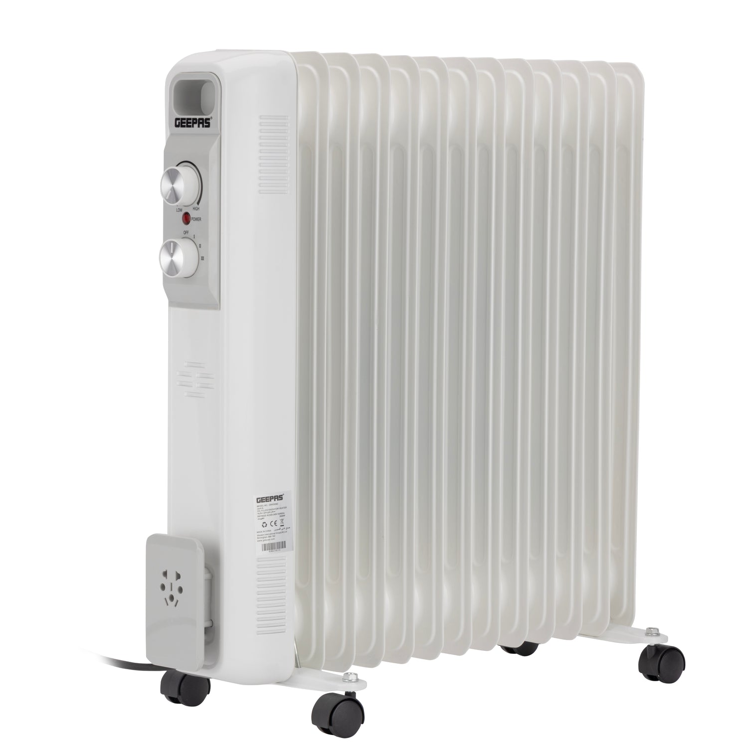 Geepas 13 Fins Oil Filled Radiator Heater- GRH28562/ 1100W, 1500W, 2600W, High Performance with 3 Heating Settings, Adjustable Thermostat/ Overheat Protection